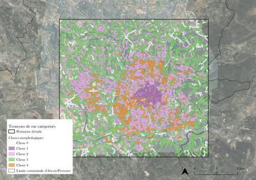 Représentation des tronçons de rues selon les 5 classes morphologiques