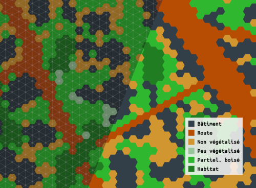 Zoom sur une petite surface d’hexagones.