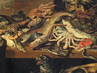 Peinture Fish Market de Frans Snyders représentant un étalage de poissons